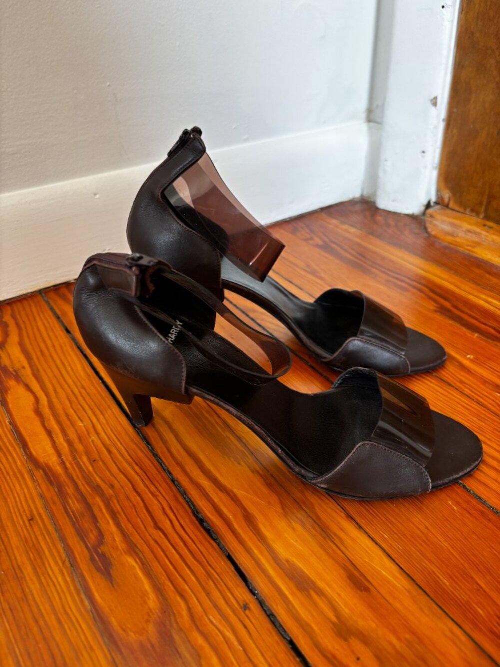 Vintage Pierre Hardy Dark Brown Leather and Acrylic Kitten Heel Sandals - 36.5 - Picture 4 of 7